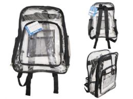 24 Bulk Clear Backpack With Two Mesh, Front Pocket And Two Organizer with Clip Strap 