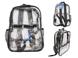 24 Bulk Clear Backpack With Front Pocket And Two Mesh Black Stitch 