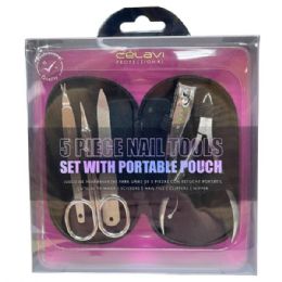 12 Bulk Celavi Professional 5 Piece Nail Tool Set With Portable Travel Pouch