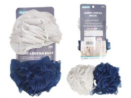 24 Bulk 2pc Jumbo Loofah Balls - royal blue and white