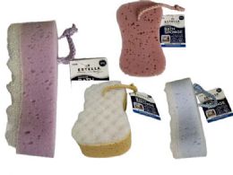 24 Bulk Bath Sponge with Strap 2 Layer -  3.75-inchX6.1-inchX2-inch
