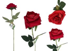 24 Bulk Artificial 1 Head Red Rose - 3.5' X2.25-inch HEAD 25-inch L
