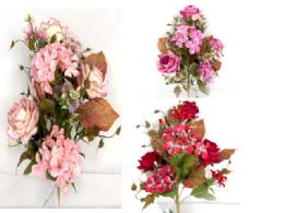 24 Bulk Artificial Rose Wall Bush - Red, Fuchsia, Pink 