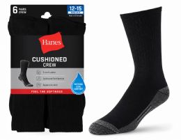 360 Bulk Hanes Mens Black Cushioned Crew Socks, Shoe Size 12-15
