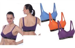 48 Bulk Women's Cotton Sports Bra Orange/violet/blue Assorted Size