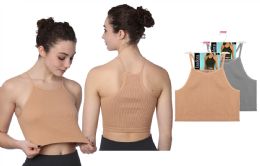 72 Bulk Women's Isadora Beige/grey RiB-Knit Camisole Crop Tank Tops Assorted M-xl