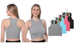 72 Bulk Women's Isadora Rib-Knit Crop Tank Tops Assorted M-xl