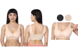 48 Bulk Women's Second Skin with Lace Trim and Removable pads Bralette Sports Bra in Beige