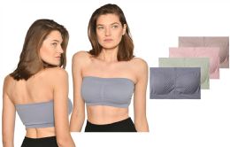 72 Bulk Women's Removable Pads Pucker Pastel Bandeau Bra