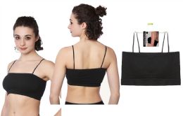 72 Bulk Women's Removable Pad Black Bandeau Spaghetti Bra