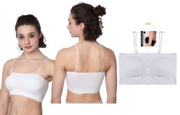 72 Bulk Women's Removable Pad Black Bandeau Spaghetti Bra