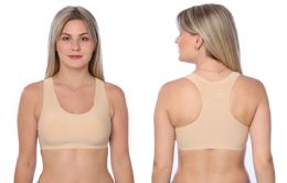 48 Bulk Women's Seamless Wide Straps Removable Padded Sports Bra M-Xl In Beige