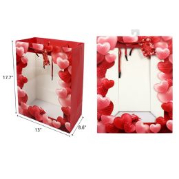 72 Bulk 13"x8.6"x18" Open Window Heart Gift Bag