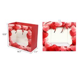 144 Bulk 14"x7"x12.5" Open Window Heart Gift Bag