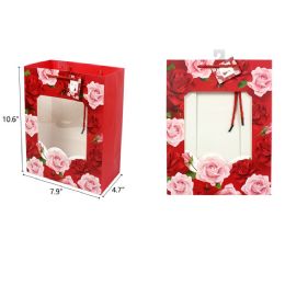 144 Bulk 7.9"x4.7"x10.6" Open Window Rose Gift Bag