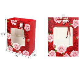 144 Bulk 10.2"x6"x13.3" Open Window Rose Gift Bag