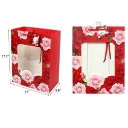 72 Bulk 13"x8.6"x17.7" Open Window Rose Gift Bag