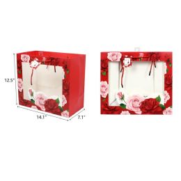 144 Bulk 14"x7"x12" Open Window5 Rose Gift Bag