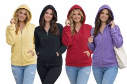 24 Bulk Ladies Fleece Full Zip Hooded Sweatshirts Assorted Colors And Sizes S-xl