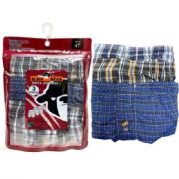 12 Bulk Black Bear Toddler 3-count Woven Boxers In Assorted Colors And Designs In Size 4t