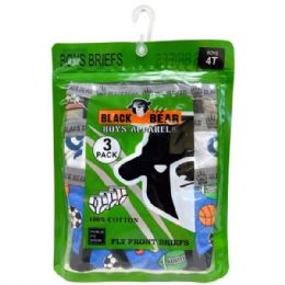 12 Bulk Black Bear Boys 3-count Printed Briefs In Assorted Colors And Designs In Sizes 2t 3t 4t