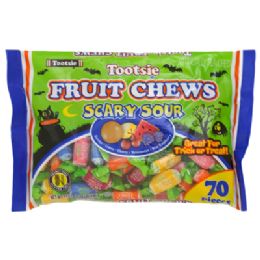24 Bulk Scary Sour Fruit Chews 17.5 Oz Bag In Counter Display