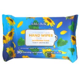 24 Bulk Hand Wipes 30ct Scented Sunflower Haze Ashley Belle Collection 12pc Counter Display