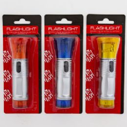 72 Bulk Flashlight Led 4.5in W/wrisT-Strap Silver W/3ast Color Head &end/hardware Blister Card
