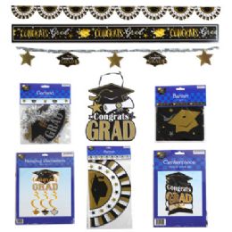 72 Bulk Graduation Party Decor 6ast Black/gold Banner/garland/swirl/centerpiece