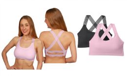 48 Bulk Women's Seamless Cross back Removable Padded Sports Bra M-XL