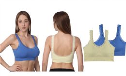 48 Bulk Women's Lace Trim Seamless Sports Bra Removable Pads M-XL
