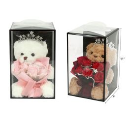12 Bulk 7" X 11" Bear With Crown & Flower In Gift Box
