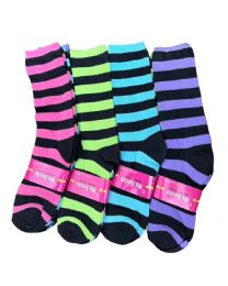 72 Bulk Ladies' Long Socks With Stripe Pattern 9-11 Assorted Colors