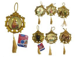 288 Bulk Religious Hanging Decoration - Gold-Framed Christian Icon Hanging Medallions With Gold Tassels