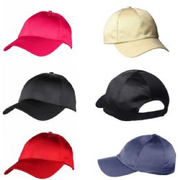 48 Bulk Plain Polyester Satin Cap Hat Assorted Colors
