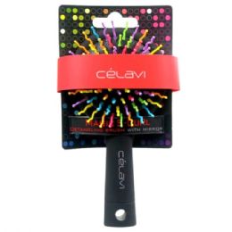 24 Bulk Celavi Magis S Curl Mini Circular Detangling Brush With Rainbow Bristles And Mirror