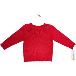 12 Bulk Cat & Jack 2t Toddler Ruffle Collar Sweater In Red