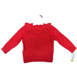 12 Bulk Cat & Jack 3t Toddler Ruffle Collar Sweater In Red