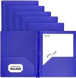 96 Bulk Poly 2-Pockets Portfolio Solid Color With 3-Prong, Blue