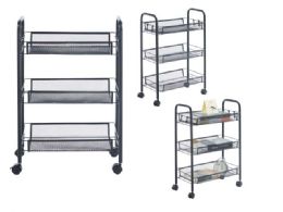 Bulk 3-Tier Metal Rolling Cart Black 