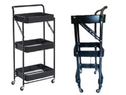 Bulk 3 Tier Black Folding Rolling Cart 