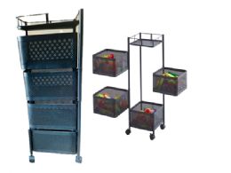 Bulk 4 Tier Black Square Rolling Cart