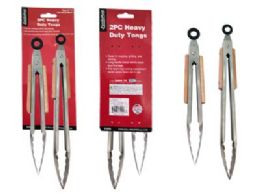 12 Bulk 2-Piece TONGS HEAVY DUTY With WOOD HANDLES 12''and 9''