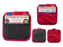 72 Bulk KITCHEN HOT PAD with NON-SLIP 7.9X7.9" RED Color