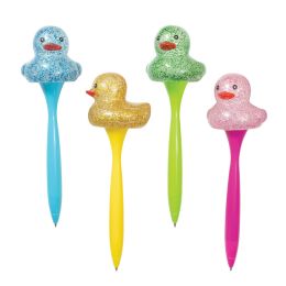 144 Bulk Sparkle And Squeeze Rubber Duck Pen    12/tub