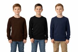 36 Bulk Boys Long Crew Neck Casual Thermal Tops Assorted Colors And Sizes