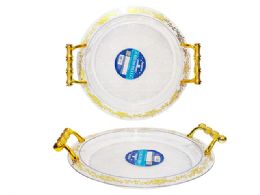 24 Bulk CrystaL-Like Tray Round 13.75-inchx1.35-inch With Gold Handle