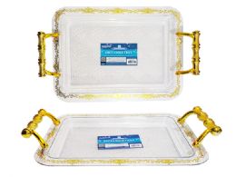 24 Bulk CrystaL-Like Tray 15-inchx10.7-inchx1.2-inch Rectangle With Gold Handle