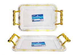 24 Bulk CrystaL-Like Tray 13.15-inchx9.4-inchx1-inch Rectangle With Gold Handle