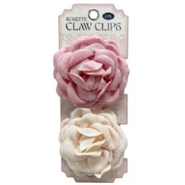 24 Bulk Nora Rose 2 Pack Large Fabric Rose Claw Clips In Pink And Beige